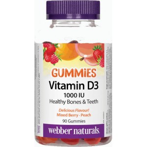 Vitamín D3 Gummies 1000 IU príchuť lesného ovocia a broskyne Webber Naturals Vitamín D3 Gummies 1000 IU príchuť lesného ovocia a broskyne Webber Naturals